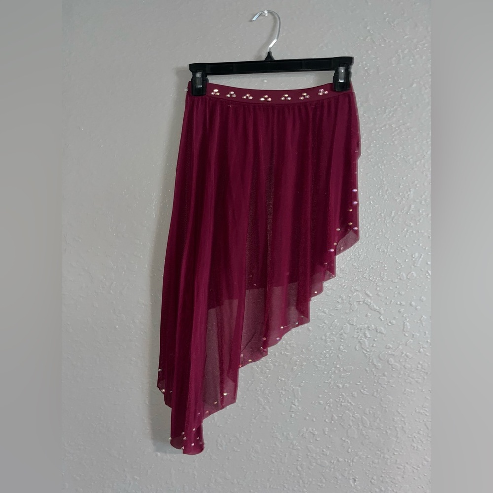 maroon lyrical dance costume skirt with rhinestones
